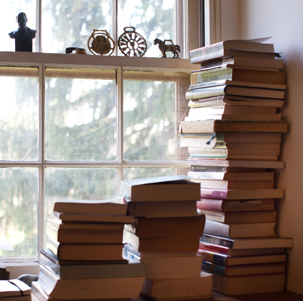 Photo of windowsill with books